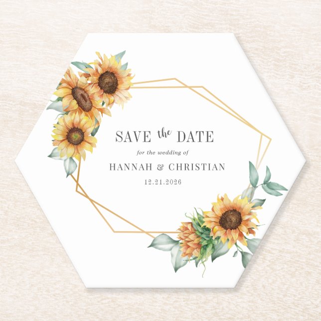 Floral Eucalyptus Geometric Save the Date Paper Coaster (Front)