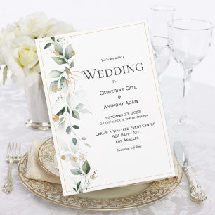 Floral Eucalyptus Greenery Gold Wedding Invitation