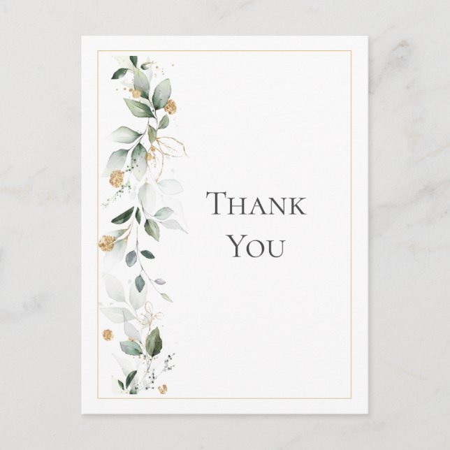 Floral Eucalyptus Greenery Gold Wedding Thank You Postcard (Front)