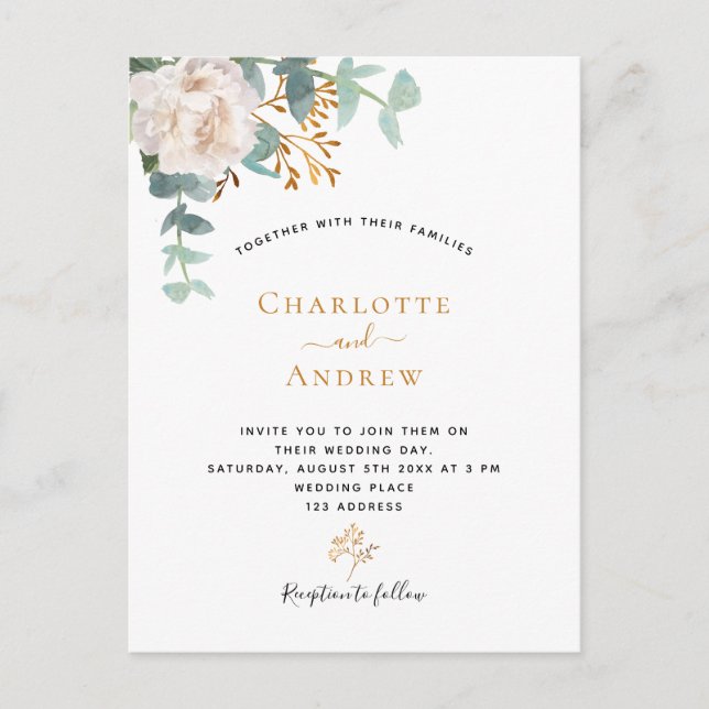 Floral eucalyptus greenery modern elegant wedding postcard (Front)