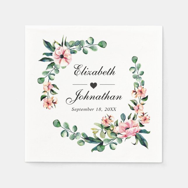 Floral Eucalyptus Greenery Wreath Watercolor | Napkin (Front)