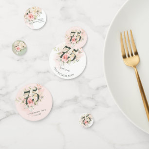 Floral Eucalyptus Pink Flowers 75th Birthday Party Confetti