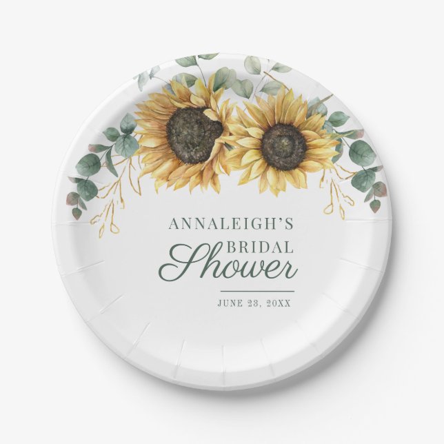 Floral Eucalyptus Sunflower Greenery Bridal Shower Paper Plate (Front)