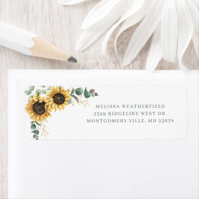 Floral Eucalyptus Sunflower Return Address (Insitu)