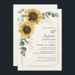Floral Eucalyptus Sunflower Script 50th Birthday Invitation<br><div class="desc">Eucalyptus Sunflower Floral Script 60th Birthday Invitation you can easily customize with your party details by clicking the "Personalize" button. Featuring bright yellow floral and greenery succulent with a gold foil geometric frame and modern typography</div>