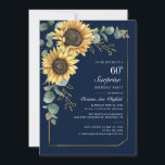 Floral Eucalyptus Sunflower Script 60th Birthday Invitation<br><div class="desc">Eucalyptus Sunflower Floral Script 60th Birthday Invitation you can easily customize with your party details by clicking the "Personalize" button. Featuring bright yellow floral and greenery succulent with a gold foil geometric frame and modern typography</div>