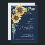 Floral Eucalyptus Sunflower Script 60th Birthday Invitation<br><div class="desc">Eucalyptus Sunflower Floral Script 60th Birthday Invitation you can easily customize with your party details by clicking the "Personalize" button. Featuring bright yellow floral and greenery succulent with a gold foil geometric frame and modern typography</div>