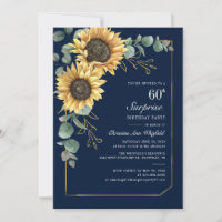Floral Eucalyptus Sunflower Script 60th Birthday