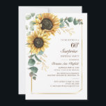 Floral Eucalyptus Sunflower Script 60th Birthday Invitation<br><div class="desc">Eucalyptus Sunflower Floral Script 60th Birthday Invitation you can easily customize with your party details by clicking the "Personalize" button. Featuring bright yellow floral and greenery succulent with a gold foil geometric frame and modern typography</div>