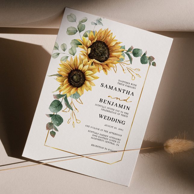 Floral Eucalyptus Sunflower Wedding Invitation (Sunflower Eucalyptus Elegant Botanical Wedding Invitation)