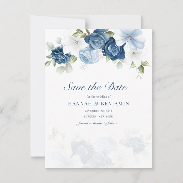 Floral Eucalyptus Watercolor Flowers Save the Date (Front)