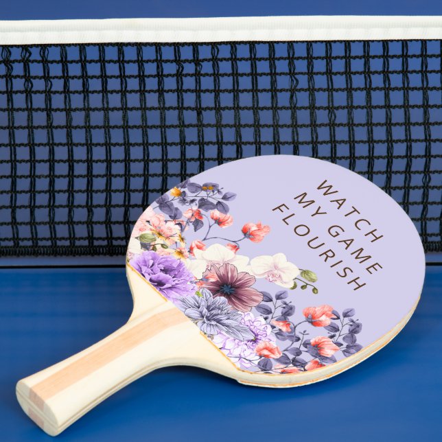 Floral & Eucalyptus Watercolor Garden Ping Pong Paddle (Insitu)