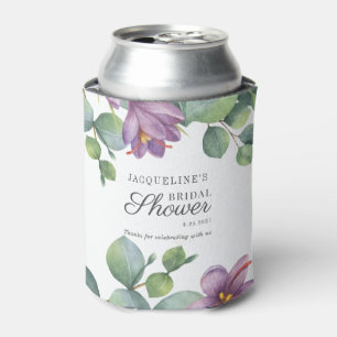 Floral Eucalyptus Watercolor Script Bridal Shower Can Cooler