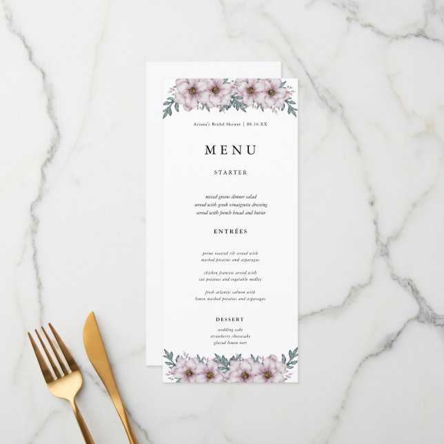 Floral Eucalyptus Wedding Menu Cards (Front/Back In Situ)
