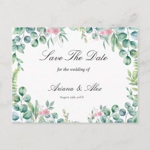 Floral Eucalyptus Wedding  Save The Date Postcard