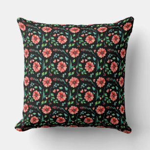 Floral Exotic Flowers and leaves Pattern-45654 Throw Pillow