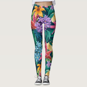 Floral Exotic Flowers leaves Pattern Leggings