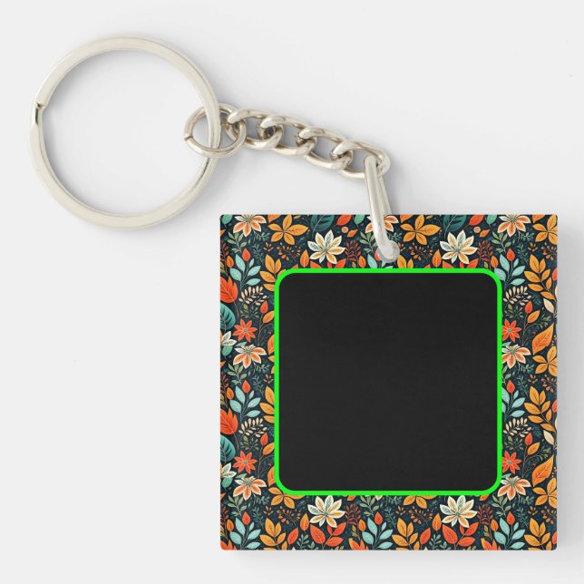 Floral Exotic Flowers Pattern Keychain (Front)