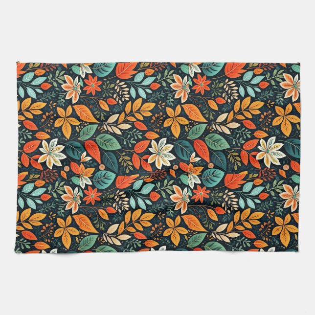 Floral Exotic Flowers Pattern Kitchen Towel (Horizontal)