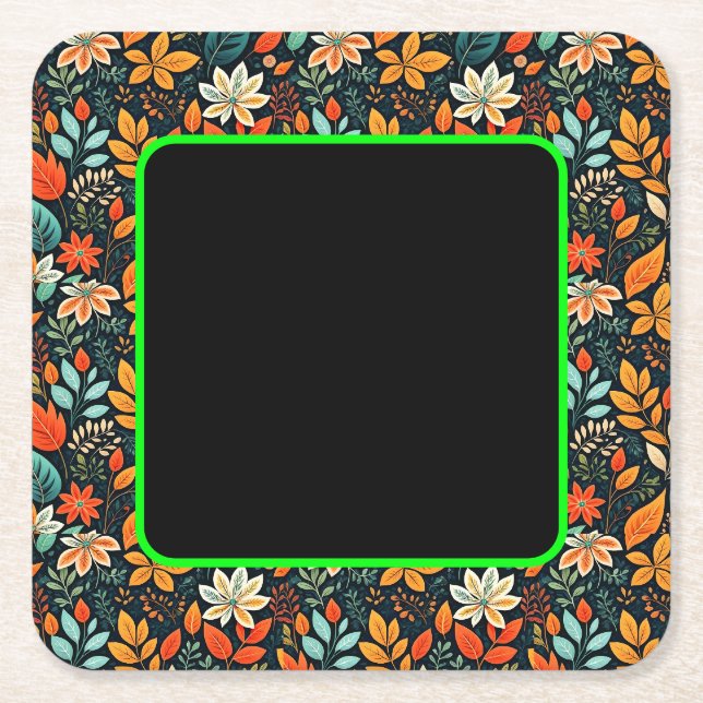 Floral Exotic Flowers Pattern Square Paper Coaster (Front)