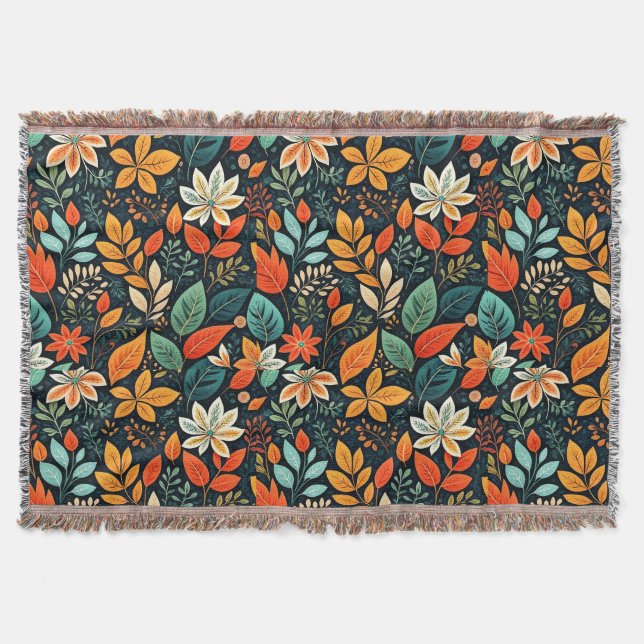 Floral Exotic Flowers Pattern Throw Blanket (Front)