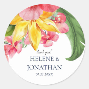 Floral Exotic Tropical Destination Wedding Classic Round Sticker