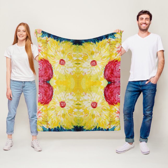 Floral Explosion Abstrcat Painting Fleece Blanket (In Situ)