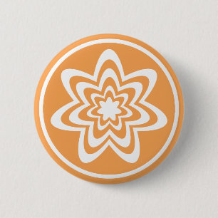 Floral Explosion Button, Orange 2 Inch Round Button