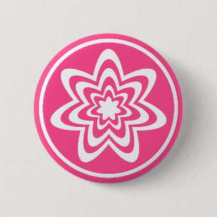 Floral Explosion Button, Pink 2 Inch Round Button