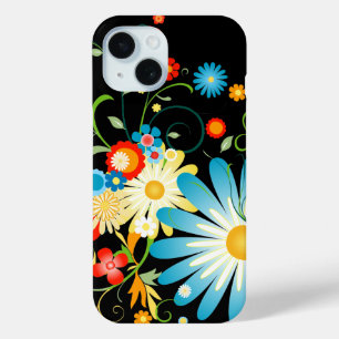 Floral Explosion of Colour on Black iPhone 15 Case