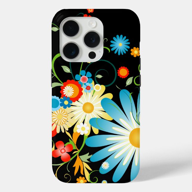 Floral Explosion of Colour on Black Case-Mate iPhone Case (Back)