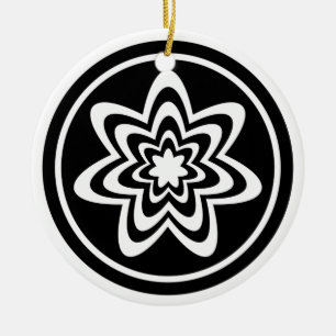 Floral Explosion Ornament, Black and White Ceramic Ornament