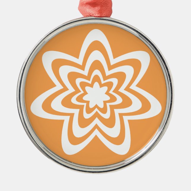 Floral Explosion Premium Round Ornament, Orange Metal Ornament (Front)