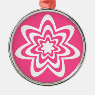 Floral Explosion Premium Round Ornament, Pink Metal Ornament