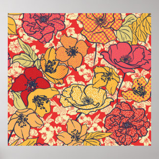 Floral Explosion: Seamless Vintage Trend. Poster