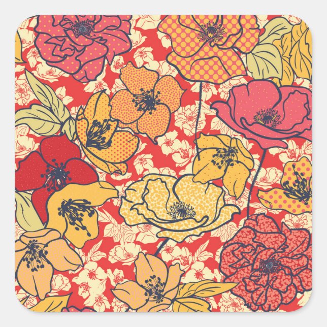 Floral Explosion: Seamless Vintage Trend. Square Sticker (Front)