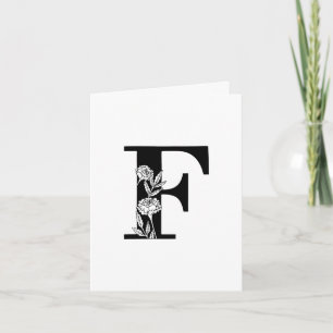 Floral F Monogram On White Note Card