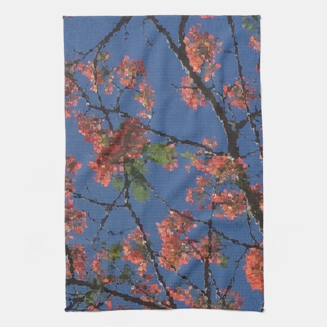 Floral Fabric, Blue Kitchen Towel (Vertical)
