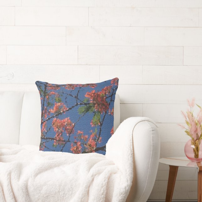 Floral Fabric, Blue Throw Pillow (Couch)