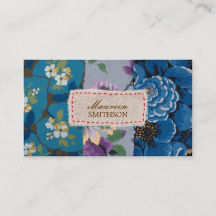Floral Fabric Patchwork (Blue) Personalized Business Card