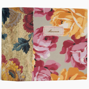 Floral Fabric Patchwork (Gold) Personalized Binder