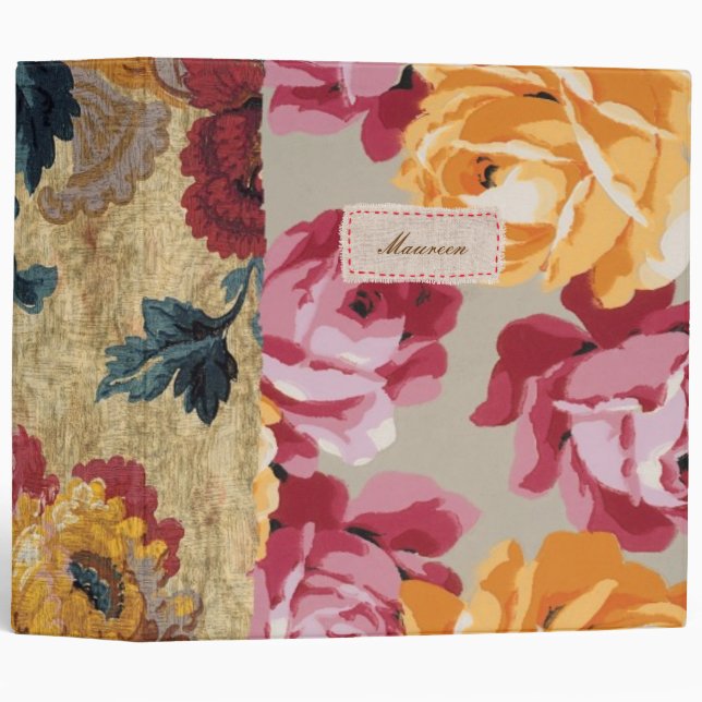 Floral Fabric Patchwork (Gold) Personalized Binder (Front/Spine)