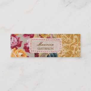 Floral Fabric Patchwork (Gold) Personalized Mini Business Card