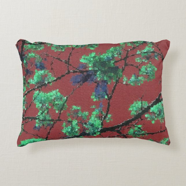Floral Fabric, Red Accent Pillow (Front)
