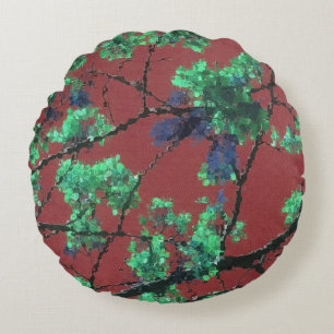 Floral Fabric, Red Round Pillow