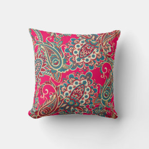 Floral fabric with paisley ornament seamless patte throw pillow