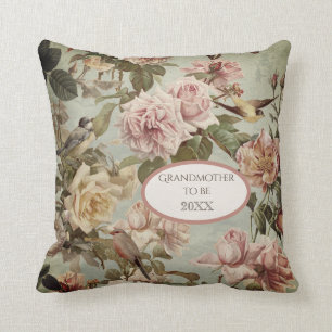 Floral Faded Aqua Blush Elegant Grandmother to be Throw Pillow