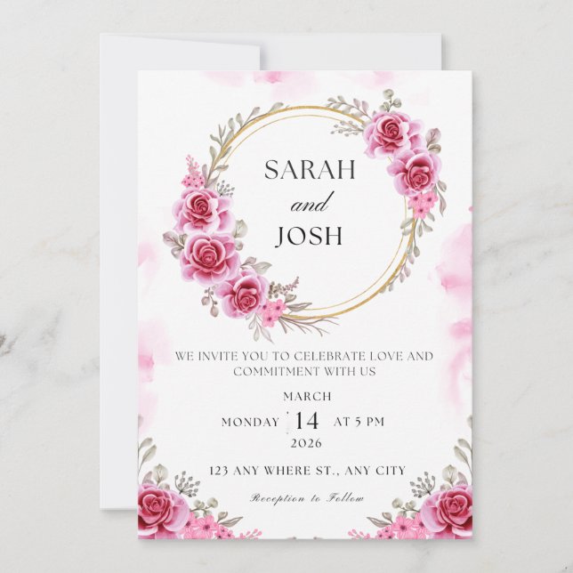 Floral Faire-part de mariage personnalisable (Devant)