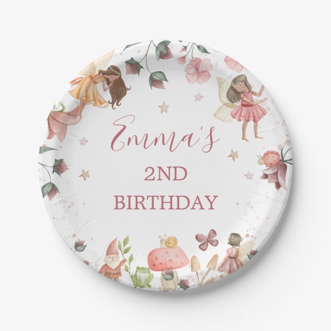 Floral Fairies Girls Birthday Party Paper Plate (Front)
