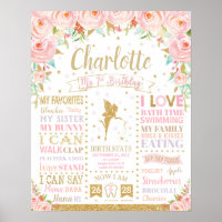 Floral Fairy 1st Birthday Milestone Birth Stats